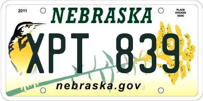 NE license plate XPT839