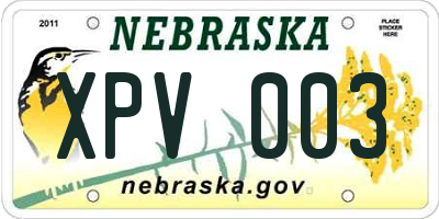 NE license plate XPV003