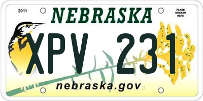 NE license plate XPV231