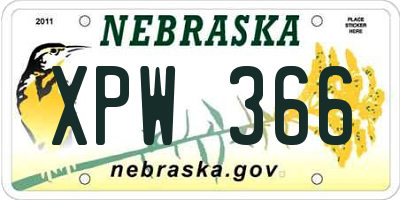 NE license plate XPW366