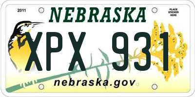 NE license plate XPX931