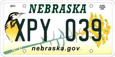 NE license plate XPY039