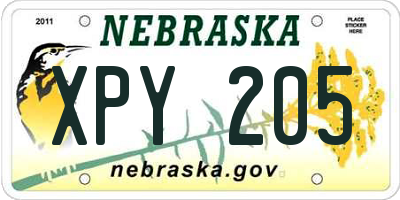 NE license plate XPY205