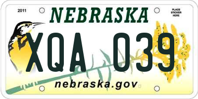 NE license plate XQA039