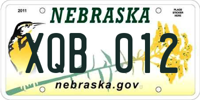 NE license plate XQB012