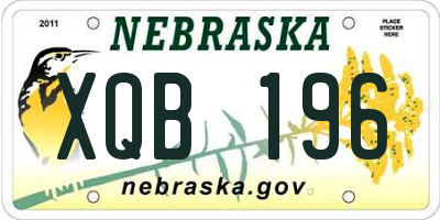 NE license plate XQB196