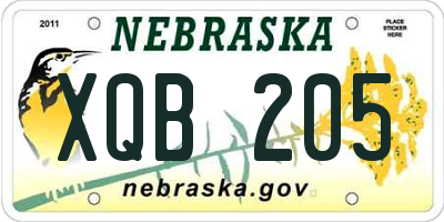 NE license plate XQB205