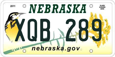 NE license plate XQB289