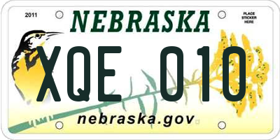 NE license plate XQE010