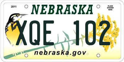 NE license plate XQE102