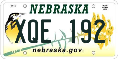 NE license plate XQE192