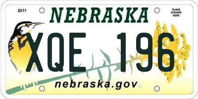 NE license plate XQE196
