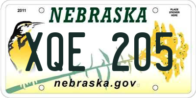 NE license plate XQE205