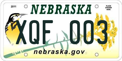 NE license plate XQF003