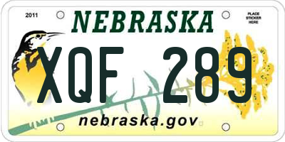 NE license plate XQF289