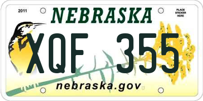 NE license plate XQF355