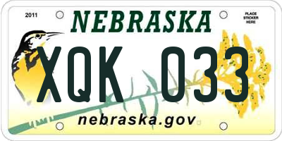 NE license plate XQK033