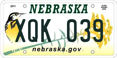 NE license plate XQK039