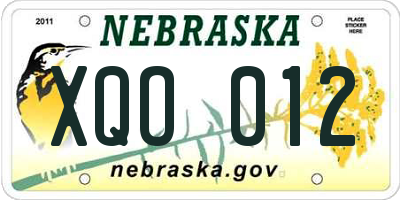 NE license plate XQO012