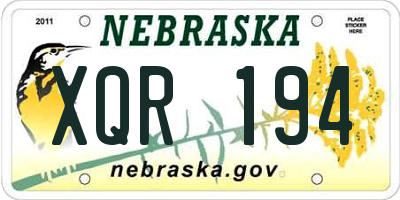 NE license plate XQR194