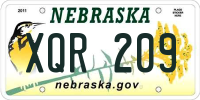 NE license plate XQR209
