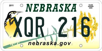 NE license plate XQR216
