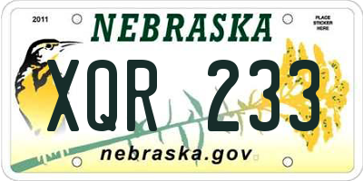 NE license plate XQR233
