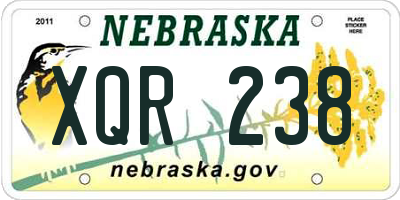 NE license plate XQR238