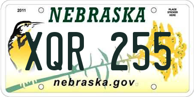 NE license plate XQR255
