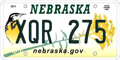 NE license plate XQR275