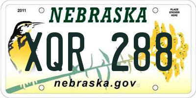 NE license plate XQR288