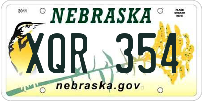 NE license plate XQR354
