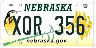 NE license plate XQR356