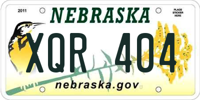 NE license plate XQR404