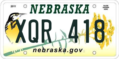 NE license plate XQR418