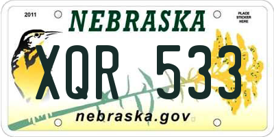NE license plate XQR533