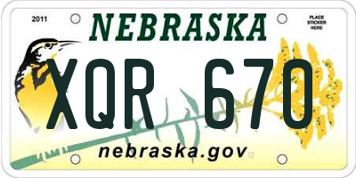 NE license plate XQR670