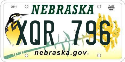 NE license plate XQR796
