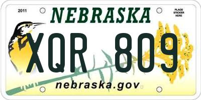 NE license plate XQR809
