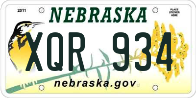 NE license plate XQR934
