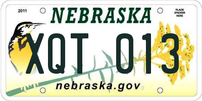 NE license plate XQT013