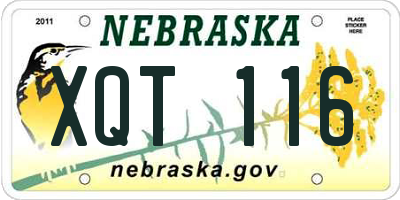 NE license plate XQT116
