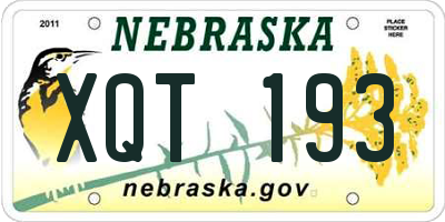 NE license plate XQT193