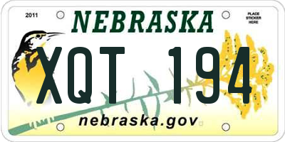 NE license plate XQT194