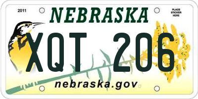 NE license plate XQT206