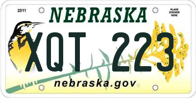 NE license plate XQT223