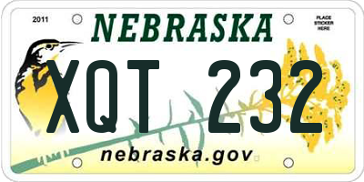 NE license plate XQT232