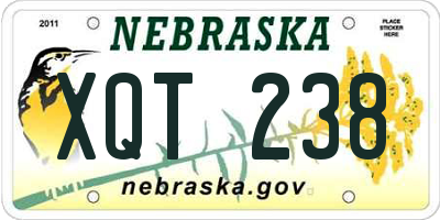 NE license plate XQT238