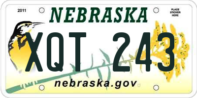 NE license plate XQT243