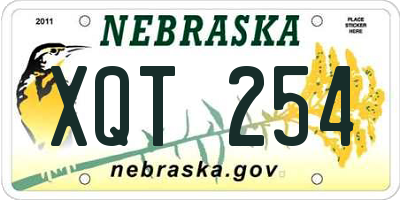 NE license plate XQT254